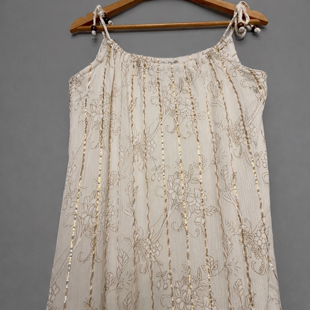 Quik Surfer Boho Cream Gold Floral Stripe Sundress Adjustable Strap Beach Dress - Picture 4 of 5
